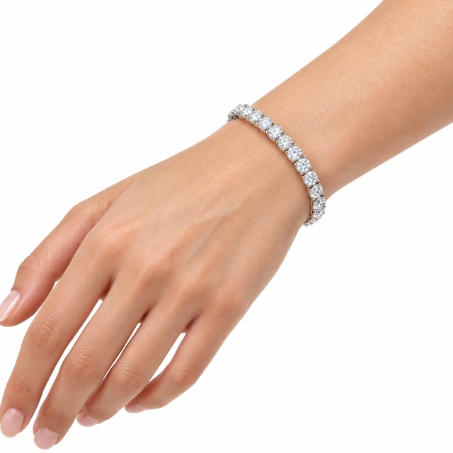 Alt view image 2 of 7 - Solid 925 Sterling Silver 6.5 Tennis Bracelet 3mm Cubic Zirconia Rhodium Plated for Women Italy