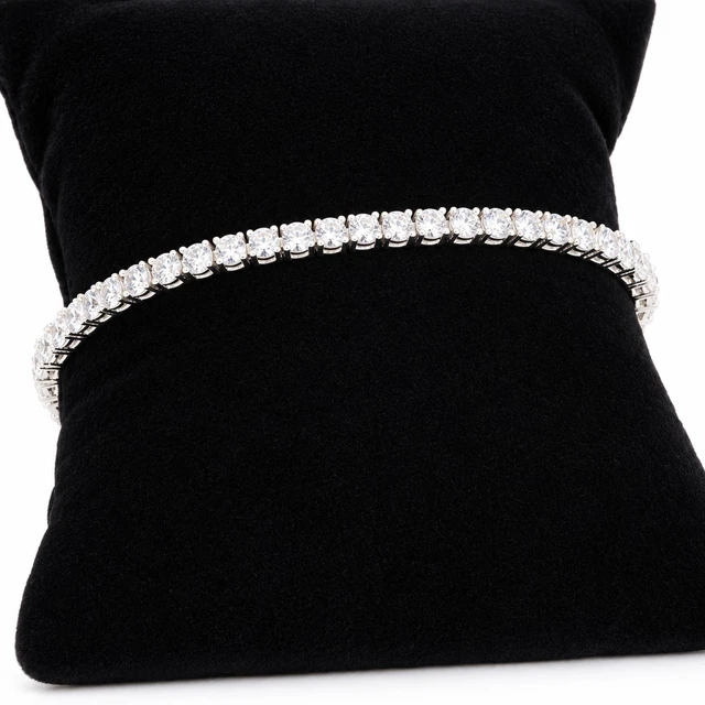 Alt view image 3 of 7 - Solid 925 Sterling Silver 6.5 Tennis Bracelet 3mm Cubic Zirconia Rhodium Plated for Women Italy