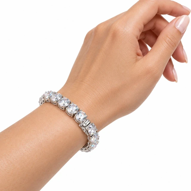 Alt view image 2 of 7 - MST Solid 925 Sterling Silver Tennis Bracelet, 8mm Clear Cubic Zirconia, Rhodium Plated, Unisex, 8 inch Made in Italy
