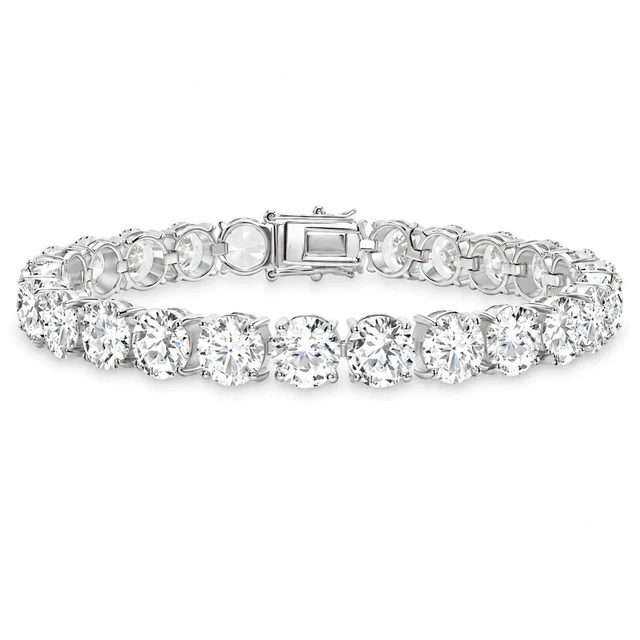 Main image of MST Solid 925 Sterling Silver Tennis Bracelet, 8mm Clear Cubic Zirconia, Rhodium Plated, Unisex, 8 inch Made in Italy