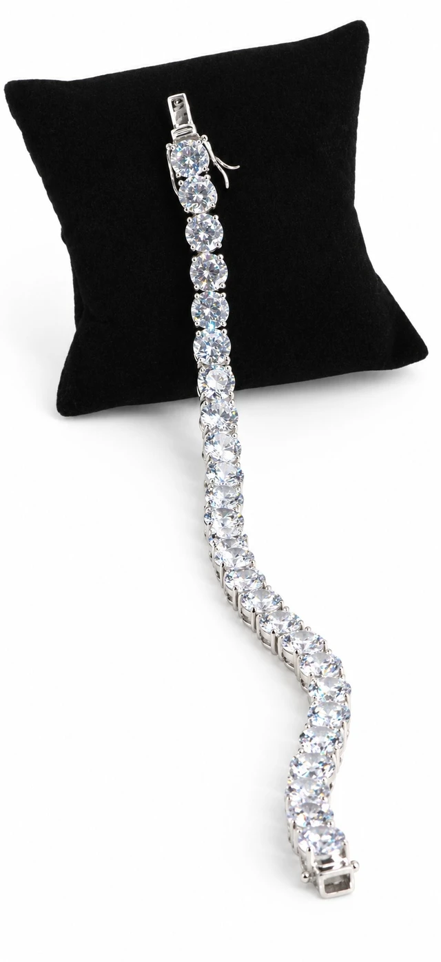 Alt view image 5 of 7 - MST Solid 925 Sterling Silver Tennis Bracelet, 8mm Clear Cubic Zirconia, Rhodium Plated, Unisex, 8 inch Made in Italy