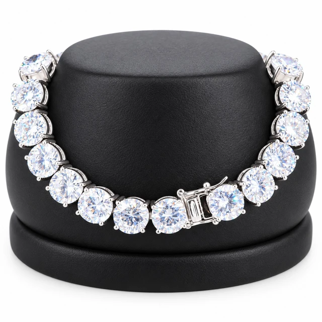 Alt view image 3 of 7 - MST Solid 925 Sterling Silver Tennis Bracelet, 8mm Clear Cubic Zirconia, Rhodium Plated, Unisex, 8 inch Made in Italy