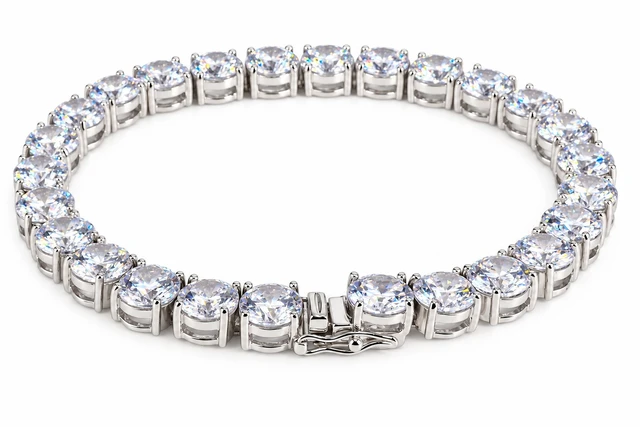 Alt view image 4 of 7 - MST Solid 925 Sterling Silver Tennis Bracelet, 8mm Clear Cubic Zirconia, Rhodium Plated, Unisex, 8 inch Made in Italy