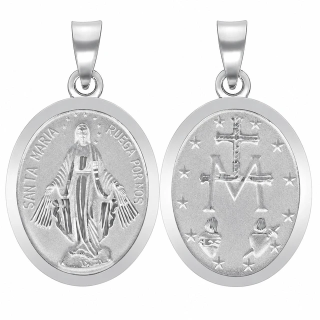 Main image of MST 925 Sterling Silver Virgin Mary Miraculous Medal Pendant, Two-Sided Oval, Large 34 mm, Unisex