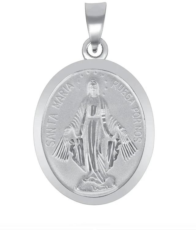 Alt view image 4 of 7 - MST 925 Sterling Silver Virgin Mary Miraculous Medal Pendant, Two-Sided Oval, Large 34 mm, Unisex