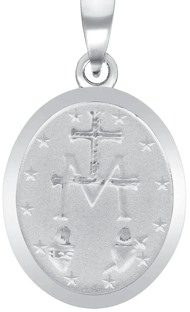 Alt view image 5 of 7 - MST 925 Sterling Silver Virgin Mary Miraculous Medal Pendant, Two-Sided Oval, Large 34 mm, Unisex