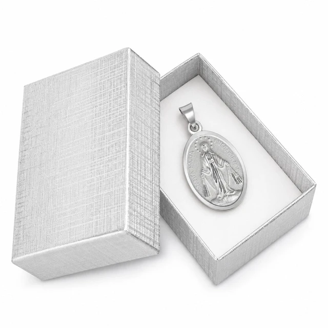 Alt view image 7 of 7 - MST 925 Sterling Silver Virgin Mary Miraculous Medal Pendant, Two-Sided Oval, Large 34 mm, Unisex