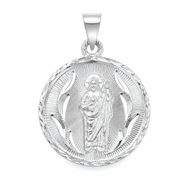 Alt view image 4 of 7 - MST 925 Sterling Silver Virgin Mary (Virgen de Guadalupe) & San Judas Double-Sided Pendant Pave -Cut, Italy, Unisex, All Ages