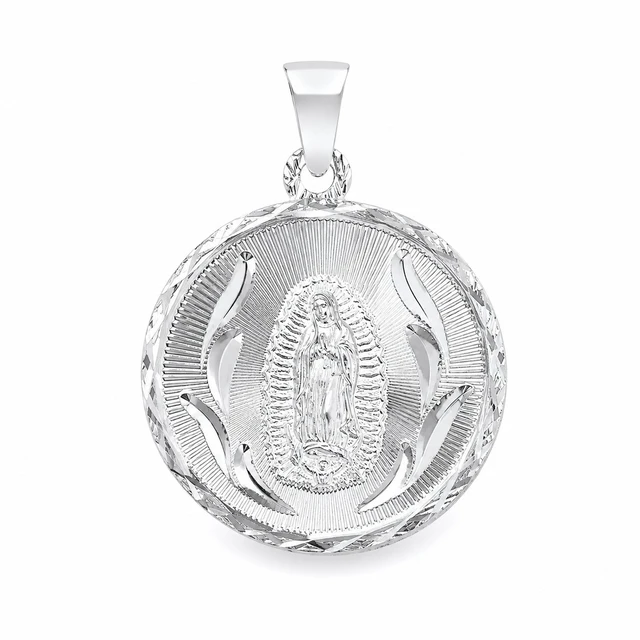 Alt view image 3 of 7 - MST 925 Sterling Silver Virgin Mary (Virgen de Guadalupe) & San Judas Double-Sided Pendant Pave -Cut, Italy, Unisex, All Ages