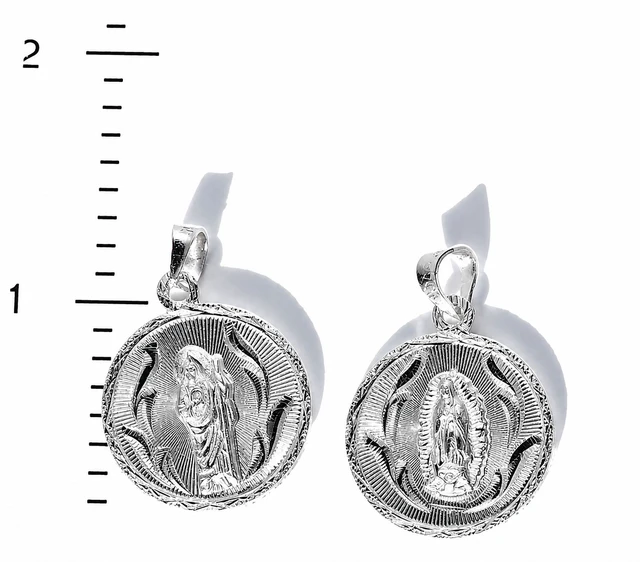 Alt view image 5 of 7 - MST 925 Sterling Silver Virgin Mary (Virgen de Guadalupe) & San Judas Double-Sided Pendant Pave -Cut, Italy, Unisex, All Ages
