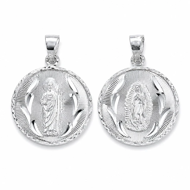 Main image of MST 925 Sterling Silver Virgin Mary (Virgen de Guadalupe) & San Judas Double-Sided Pendant Pave -Cut, Italy, Unisex, All Ages