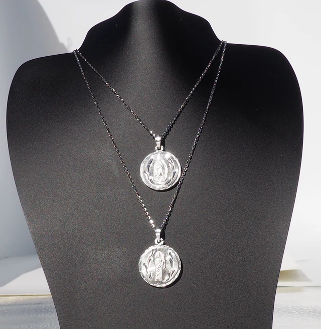 Alt view image 6 of 7 - MST 925 Sterling Silver Virgin Mary (Virgen de Guadalupe) & San Judas Double-Sided Pendant Pave -Cut, Italy, Unisex, All Ages