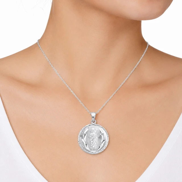 Alt view image 2 of 7 - MST 925 Sterling Silver Virgin Mary (Virgen de Guadalupe) & San Judas Double-Sided Pendant Pave -Cut, Italy, Unisex, All Ages