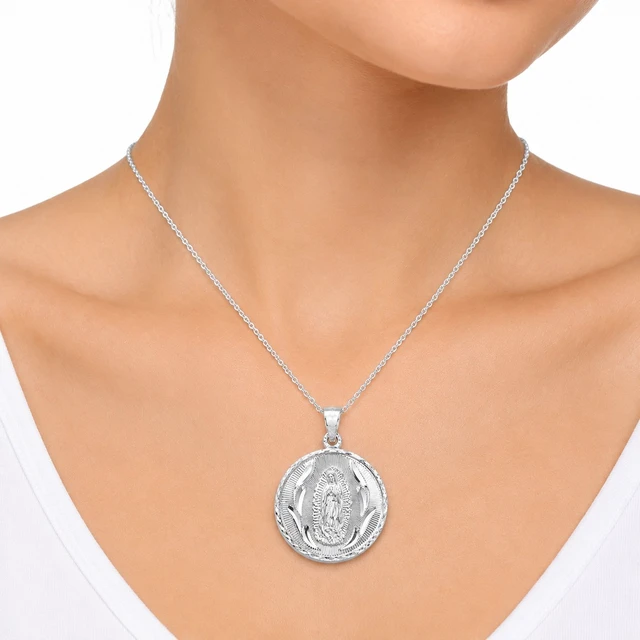 Alt view image 2 of 7 - MST 925 Sterling Silver Virgin Mary Virgen de Guadalupe San Judas Saint Jude Double Sided Pendant Large, Unisex, All Ages