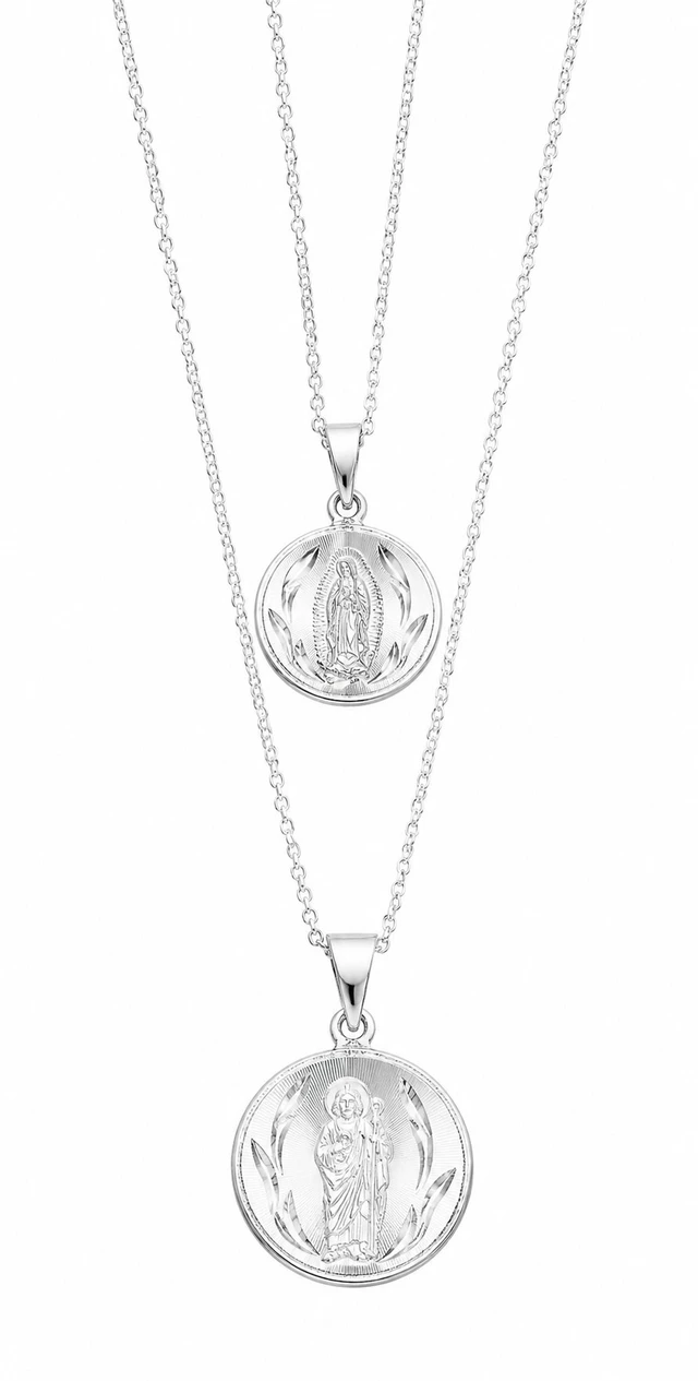 Alt view image 6 of 7 - MST 925 Sterling Silver Virgin Mary Virgen de Guadalupe San Judas Saint Jude Double Sided Pendant Large, Unisex, All Ages