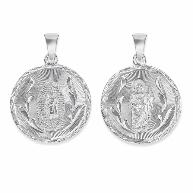 Main image of MST 925 Sterling Silver Virgin Mary Virgen de Guadalupe San Judas Saint Jude Double Sided Pendant Large, Unisex, All Ages