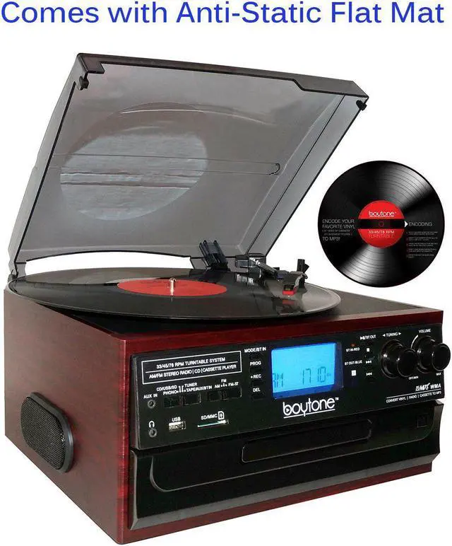 Alt view image 4 of 7 - Boytone BT-22C, Bluetooth IN & OUT Record Player Turntable, AM/FM, Cassette, CD Player, Built in speaker, Ability to con