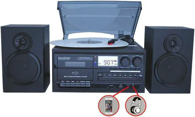 Alt view image 4 of 9 - Boytone BT-28SPB, Bluetooth Classic Style Record Player Turntable with AM/FM Radio, Cassette Player, CD Player, 2 Separa