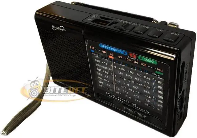 Alt view image 2 of 18 - Supersonic SC-1080BT- BLK 9-Band Rechargeable Bluetooth Radio with USB/SD Card Input (Black)