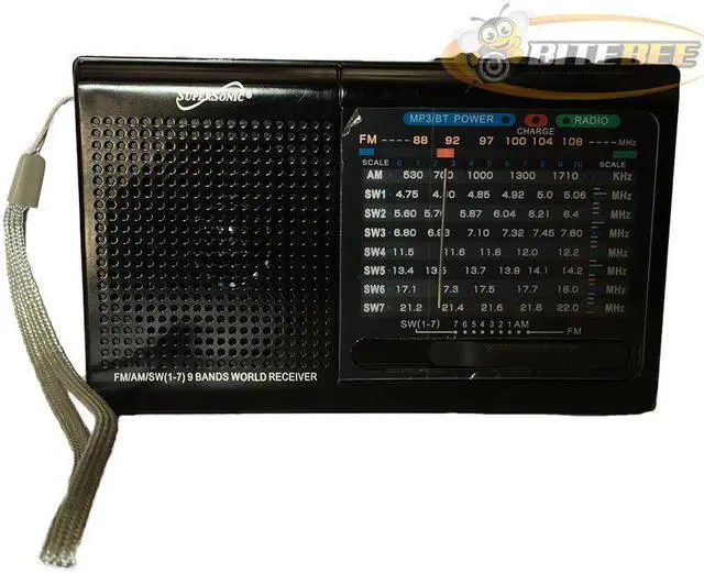 Main image of Supersonic SC-1080BT- BLK 9-Band Rechargeable Bluetooth Radio with USB/SD Card Input (Black)