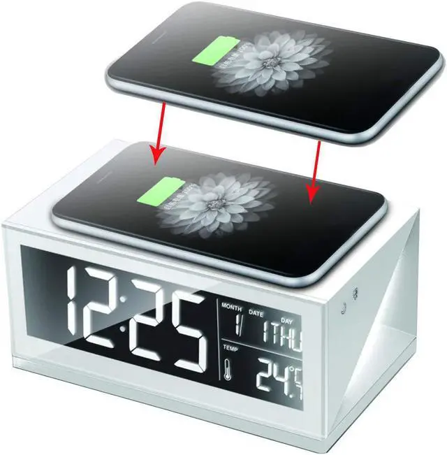 Alt view image 2 of 6 - Boytone BT-12W Fast Wireless Charging Digital Alarm Clock with Temperature & Calendar Display, Bed Light Touch Dimmer, S