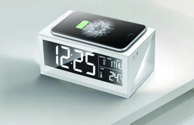 Alt view image 4 of 6 - Boytone BT-12W Fast Wireless Charging Digital Alarm Clock with Temperature & Calendar Display, Bed Light Touch Dimmer, S