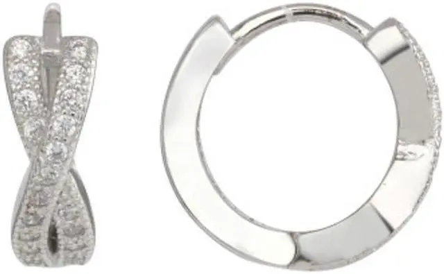 Main image of 925 Sterling Silver X Style Huggie Hoops Earrings Cubic Zirconia (CZ) Rhodium Plated  BS12-13EZ