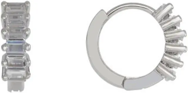 Main image of 925 Sterling Silver Huggies Endless Earrings Hoops With  Baguette shape Cubic Zirconia BS12591P