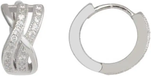 Main image of 925 Sterling Silver Double X Style Huggie Hoops Earrings Cubic Zirconia (CZ) Rhodium Plated BS12-73ZZ