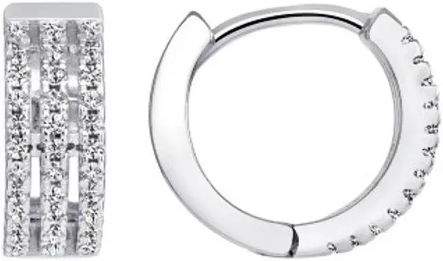 Main image of 925 Sterling Silver 3 Strands Hoop Earrings with 3 row Cubic Zirconia ( CZ) Rhodium Plated ES1733W1