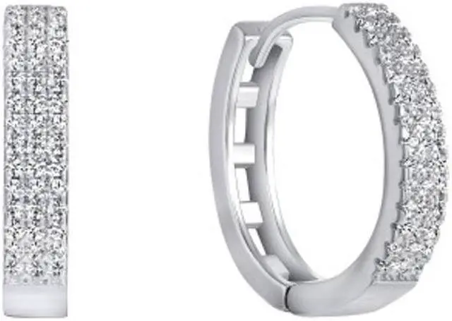 Main image of 925 Sterling Silver 3 Row Oval Hoop Earrings with Cubic Zirconia (CZ) Rhodium Plated S0573C1