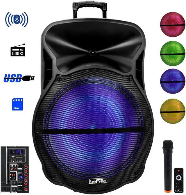 Alt view image 2 of 13 - BeFree Sound BFS-5900 18 in. Blutooth Portable Rechargeable Party Speaker with Sound Reactive LED Party Lights, USB & SD, Microphone & Guitar Inputs & FM Radio