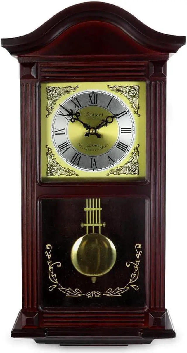 Alt view image 3 of 11 - Bedford Clock Collection Mahogany Cherry Wood 22" Wall Clock with Pendulum and Chimes