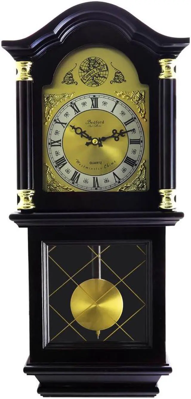 Alt view image 2 of 10 - Bedford Clock Collection Antique Mohogany Cherry Oak Chiming Wall Clock with Roman Numeral