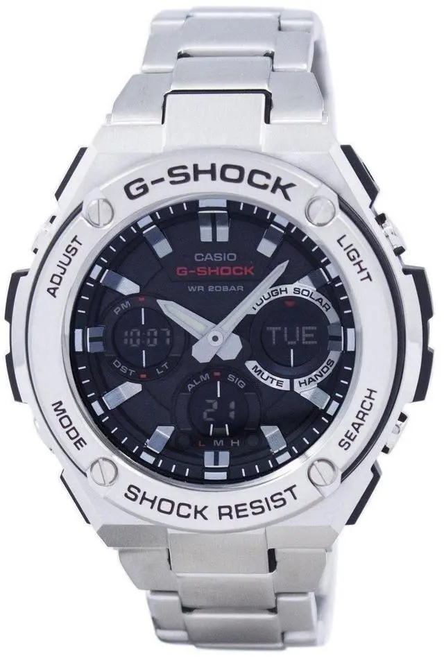 Alt view image 7 of 20 - Casio G-Shock G-Steel Solar Power Ana-Digi Watch GSTS110D-1A GST-S110D-1ACR