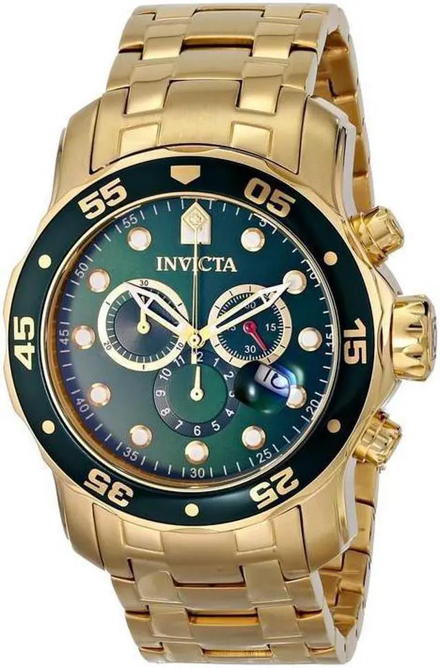 Alt view image 5 of 17 - Invicta Men's Pro Diver Chronograph Watch - 18K Gold Plated Steel, Green Dial