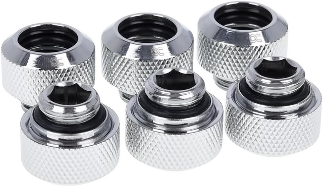Main image of Alphacool Eiszapfen 13mm HardTube compression fitting G1/4 for plexi- brass tubes (rigid or hard tubes) - knurled - chrome sixpack