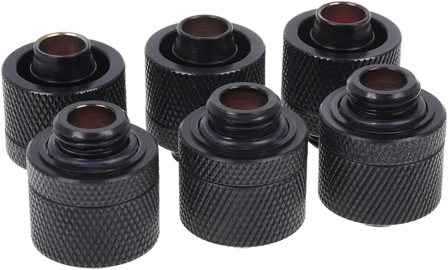 Alt view image 4 of 8 - Alphacool HF G1/4" to 10mm ID, 16mm OD Compression Fitting for Soft Tubing, Deep Black, 6-pack