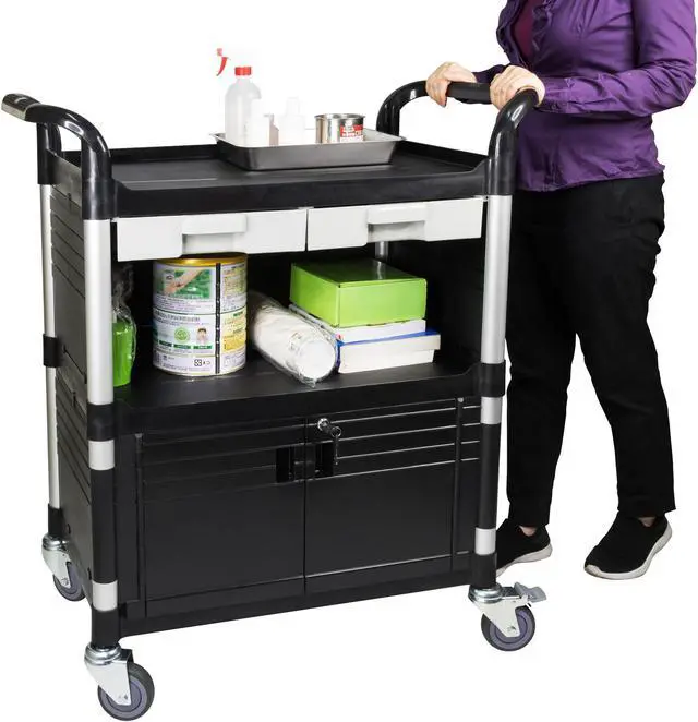 Alt view image 5 of 7 - JaboEquip, Commercial Heavy Duty 3 Tier Utility Cart Service Cart Hospital cart Medical cart, for Lab Hospitality Medical Office, 606 lbs, JB-3KD1, Black