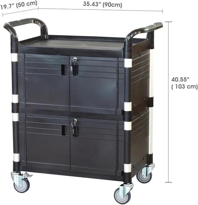 Alt view image 5 of 7 - JaboEquip Commercial Heavy Duty 3 Shelf Medical cart Utility Cart, Lockable Medical Carts for hospital and hotel, JB-3D2, Black