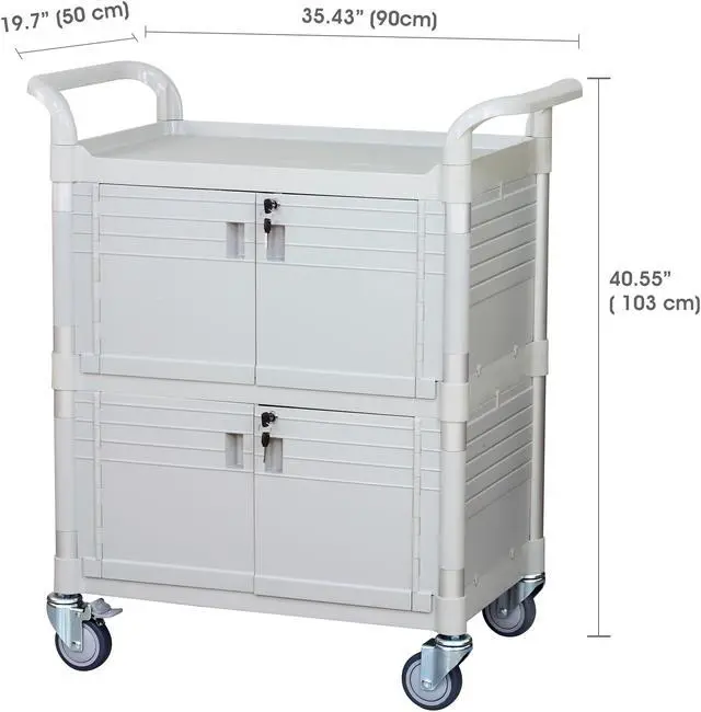 Alt view image 5 of 7 - JaboEquip Commercial Heavy Duty Medical Cart Hospital Cart, Lockable Medical Cart for hospital Clinic, JBG-3D2, Off-white