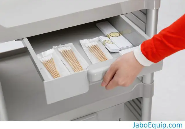 Alt view image 6 of 7 - JaboEquip, 3 tier Hospital cart Medical cart with Lockable door and 2 ABS drawers Heavy Duty Utility Cart JBG-3KD1, white
