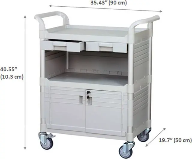 Alt view image 5 of 7 - JaboEquip, 3 tier Hospital cart Medical cart with Lockable door and 2 ABS drawers Heavy Duty Utility Cart JBG-3KD1, white