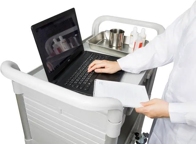 Alt view image 3 of 7 - JaboEquip, 3 tier Hospital cart Medical cart with Lockable door and 2 ABS drawers Heavy Duty Utility Cart JBG-3KD1, white