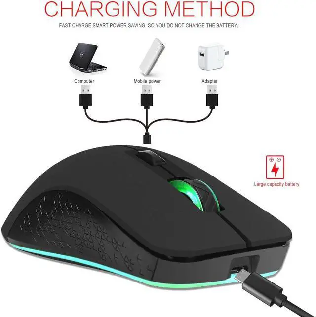 Alt view image 3 of 5 - 2.4GHz Wireless Gaming Mouse 2400DPI Optical USB Mouse Gamer Mouse Built-in Rechargeable Battery for Computer Laptop PC Mice