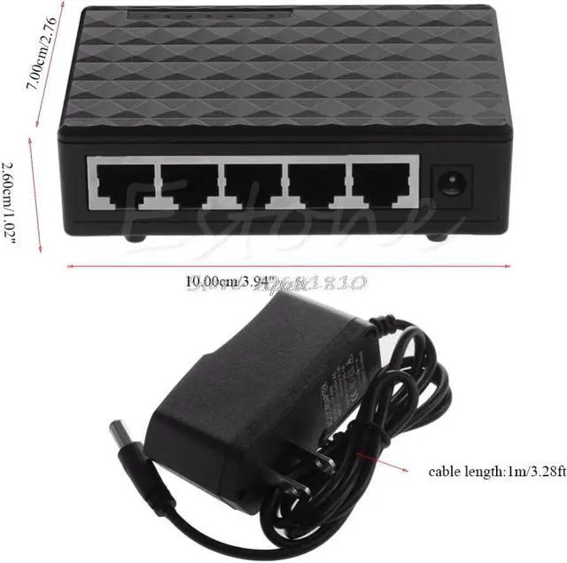 Alt view image 3 of 3 - 5 Port RJ-45 10/100/1000 Ethernet Network Switch Auto-MDI/MDIX Hub DC 5V Whosale&Dropship