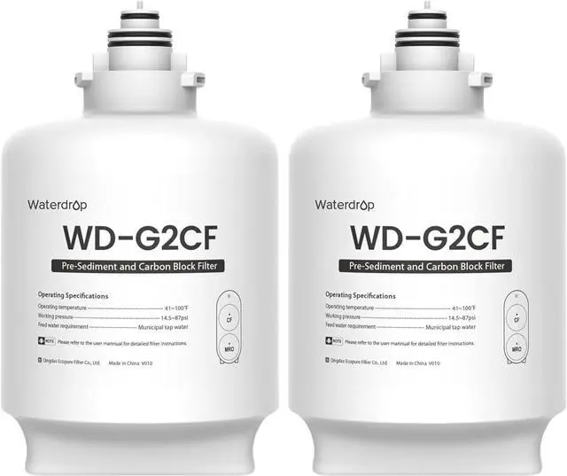 Main image of Waterdrop WD-G2CF Filter, Replacement for WD-G2-W, WD-G2-B, WD-G2P600-W Reverse Osmosis System,12-month Lifetime, 2-Pack
