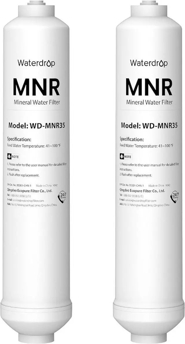 Main image of Waterdrop WD-MNR35 Remineralization Filter, 1/4" Quick Connect Mineral Filter for Undersink Reverse Osmosis System, Restore Essential Minerals for RO System, RO Mineral Filter System, 2-Pack