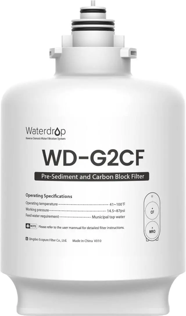 Main image of Waterdrop WD-G2CF Filter, Replacement for WD-G2-W, WD-G2-B, WD-G2P600-W Reverse Osmosis System,12-Month Lifetime