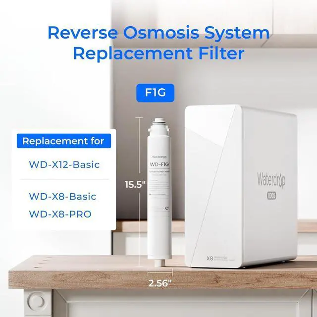 Alt view image 2 of 6 - Waterdrop WD-F1G Filter, Replacement for WD-X12-Basic & WD-X8-Basic & WD-X8-PRO Reverse Osmosis System, 12-month Lifetime